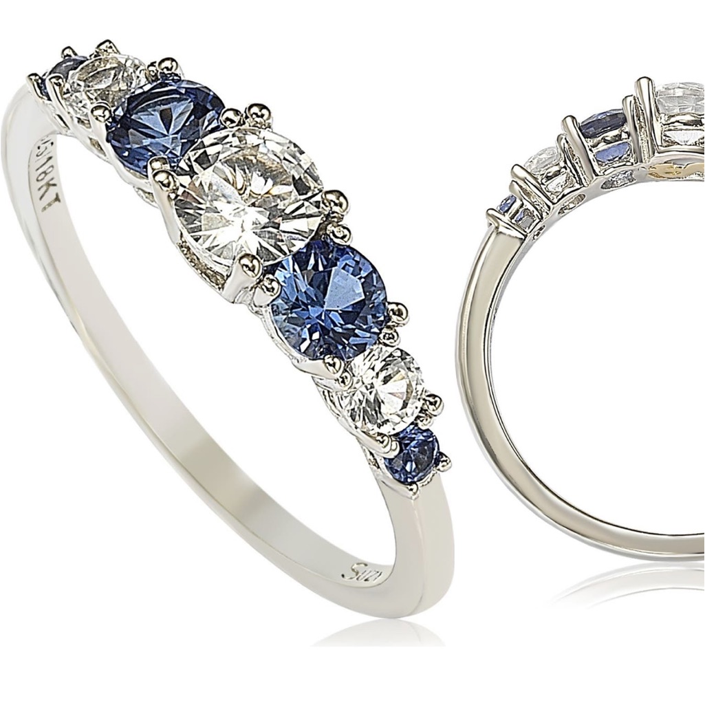 Suzy Levian Sterling Silver Sapphire Diamond Accent 7-Stone Eternity Ring